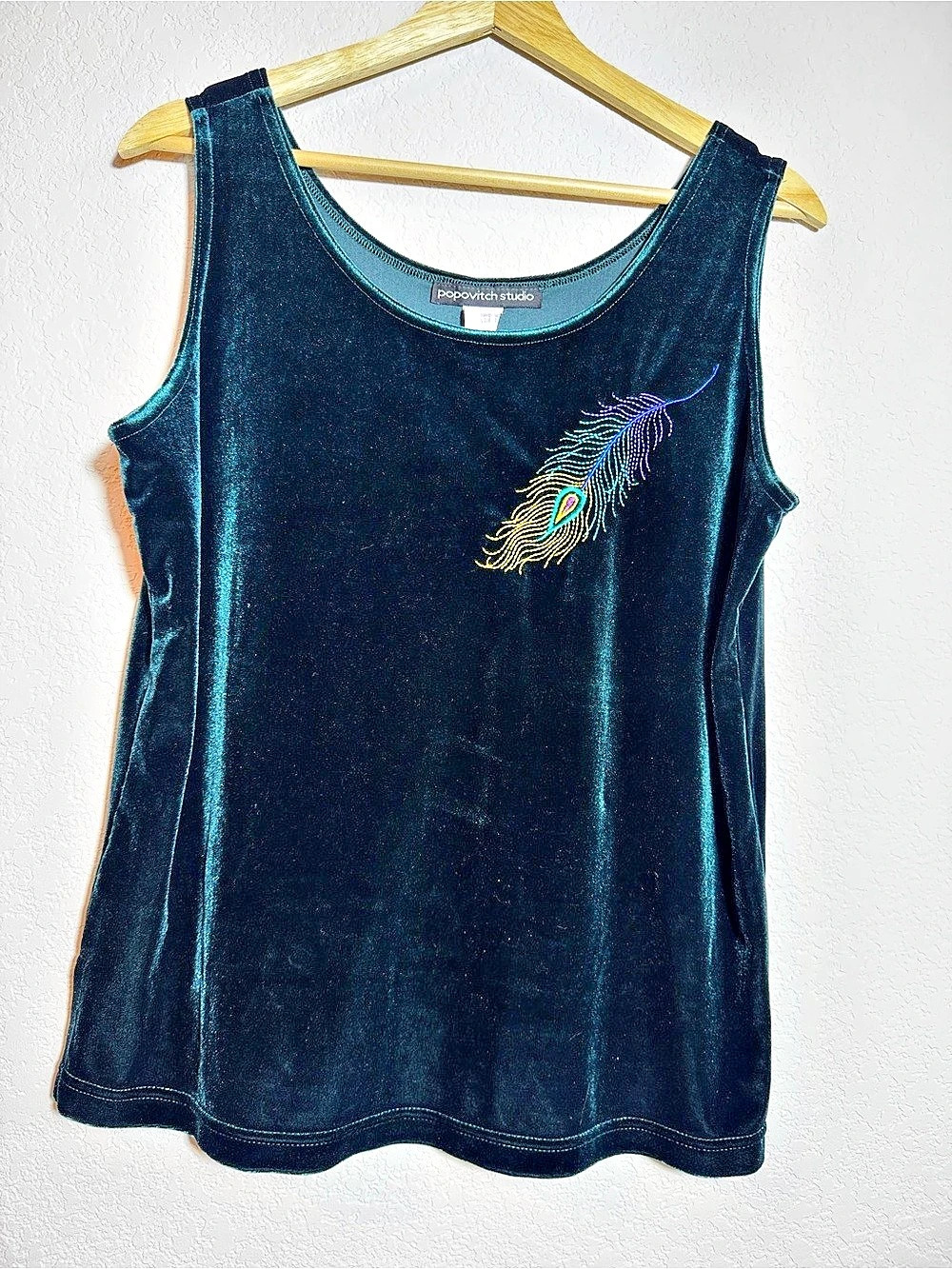 Vintage velvet top popovitch studio top Embroidered Size Large peacock